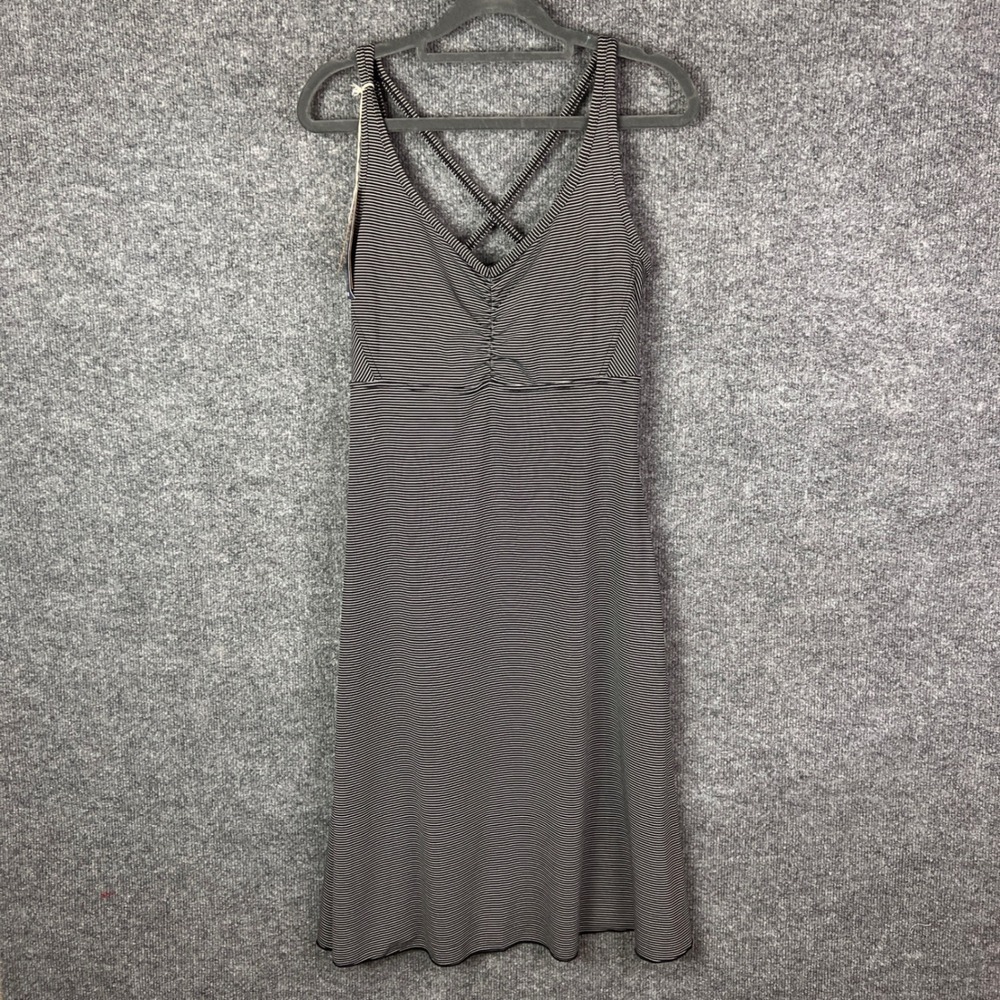 NWT Prana Black Striped Rebbeca Dress Crossover Back Sleeveless Casual‎